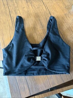 Bombshell Sportswear Black Pullover Sports Bra with Front Band Detail